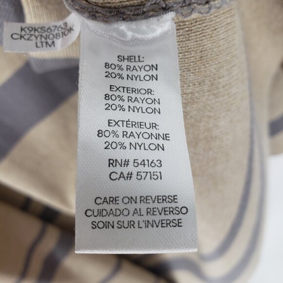 Calvin Klein Open Front Long Cardigan Sweater L Womens Striped Gray‎ Tan - Picture 9 of 9